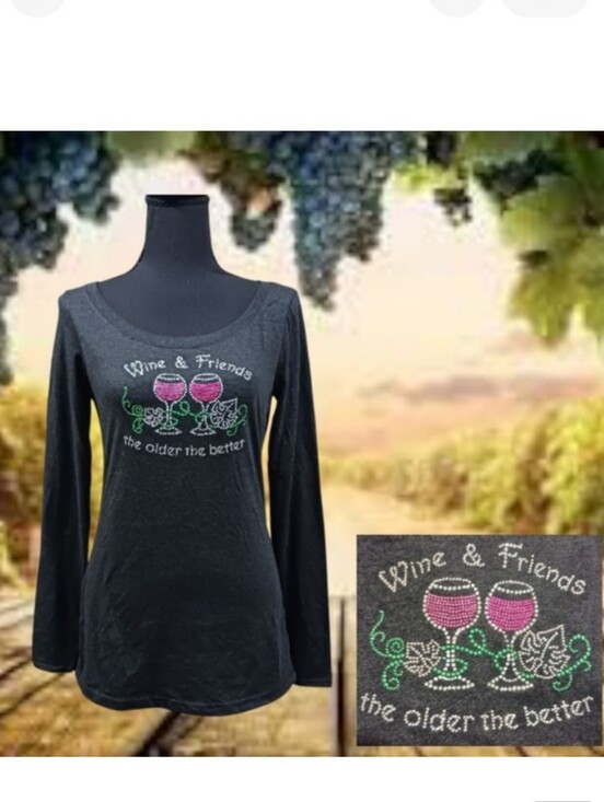 Next Level Apparel Tops - Wine & Friends The Older The Better Rhinestone Long Sleeve Knit Top